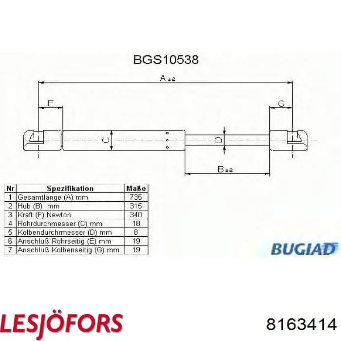 Amortiguador de porton para Opel Kadett D 