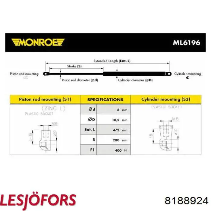 Amortiguador de maletero Lesjofors 8188924 precio, desde 18,98 EUR