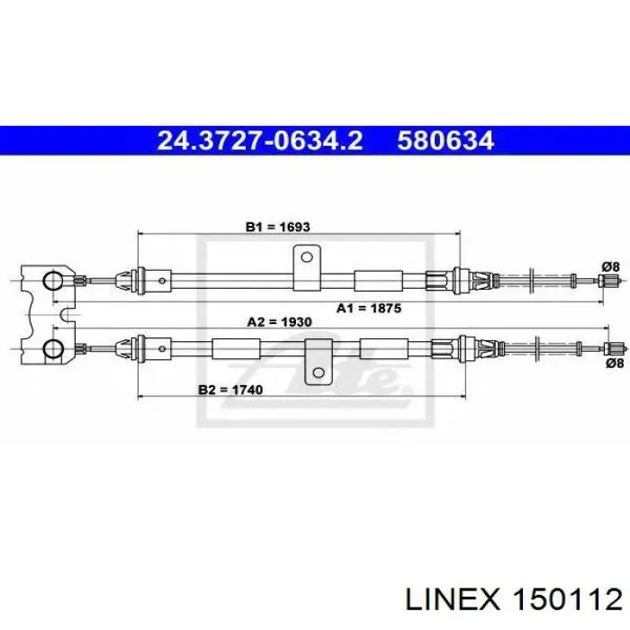 150112 Linex cable de freno de mano trasero derecho/izquierdo