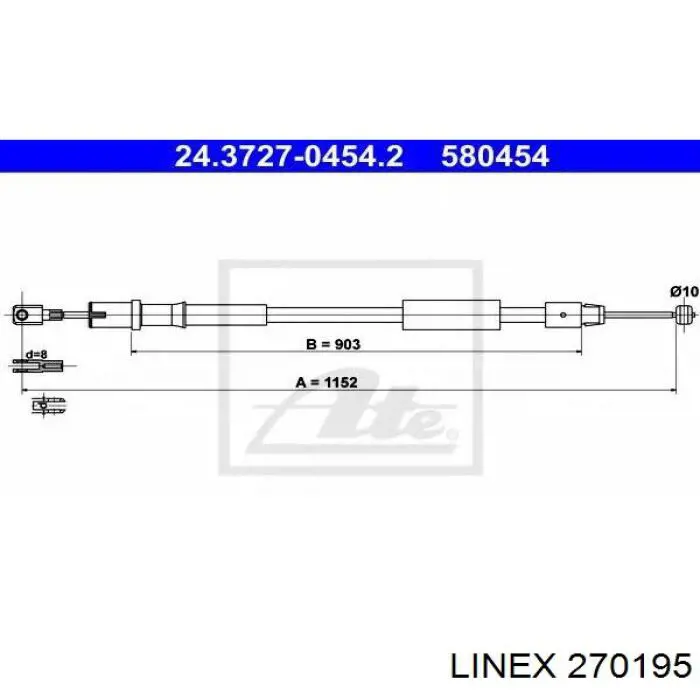 270195 Linex cable de freno de mano trasero derecho