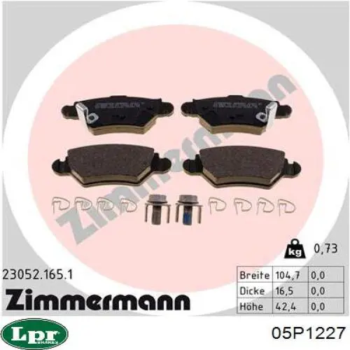 Comprar 05P1227 LPR Pastillas de freno traseras