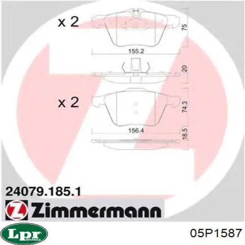05P1587 LPR pastillas de freno delanteras