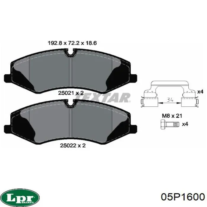05P1600 LPR pastillas de freno delanteras