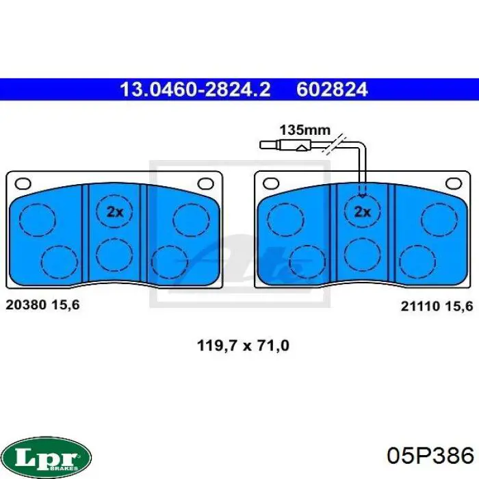 05P386 LPR pastillas de freno delanteras