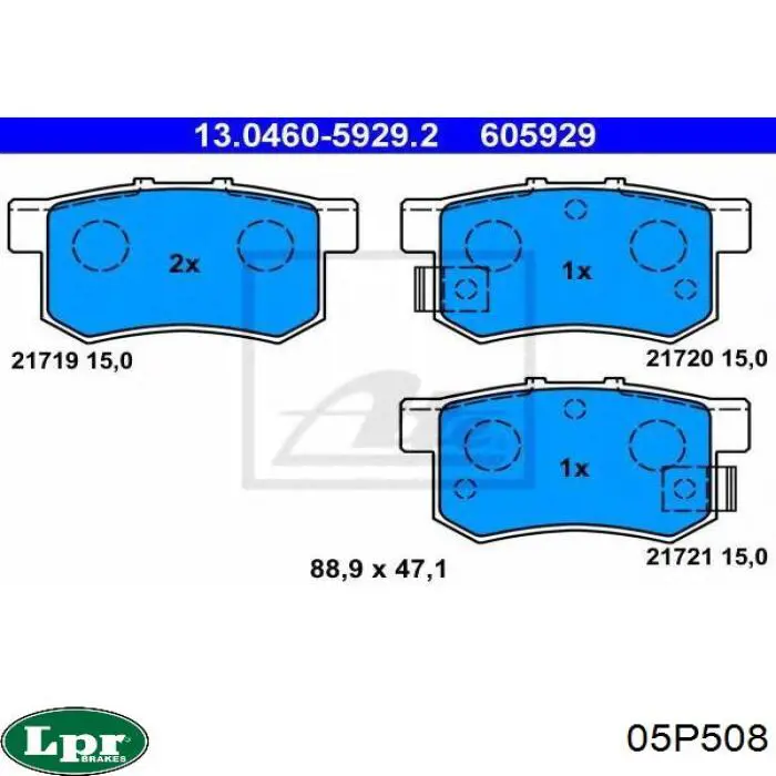 Pastillas de freno traseras 05P508 LPR