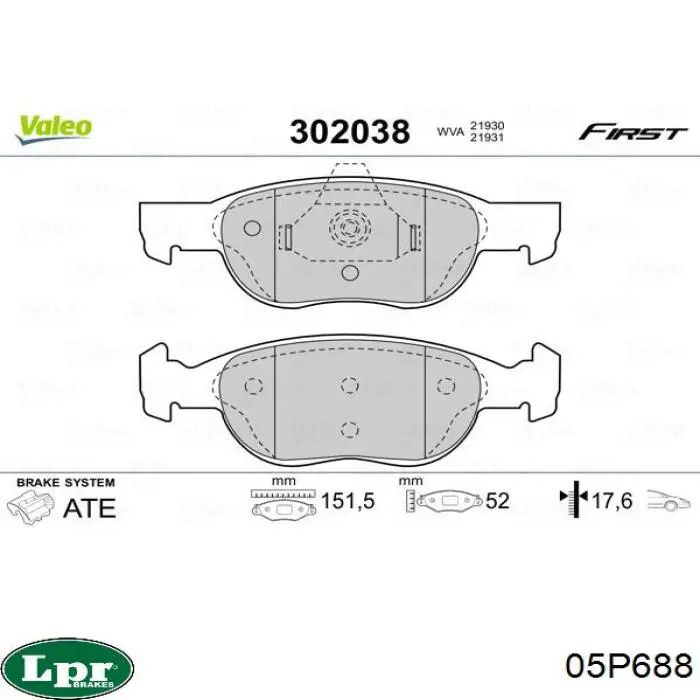 05P688 LPR pastillas de freno delanteras
