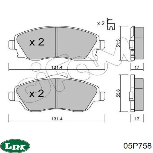 05P758 LPR pastillas de freno delanteras