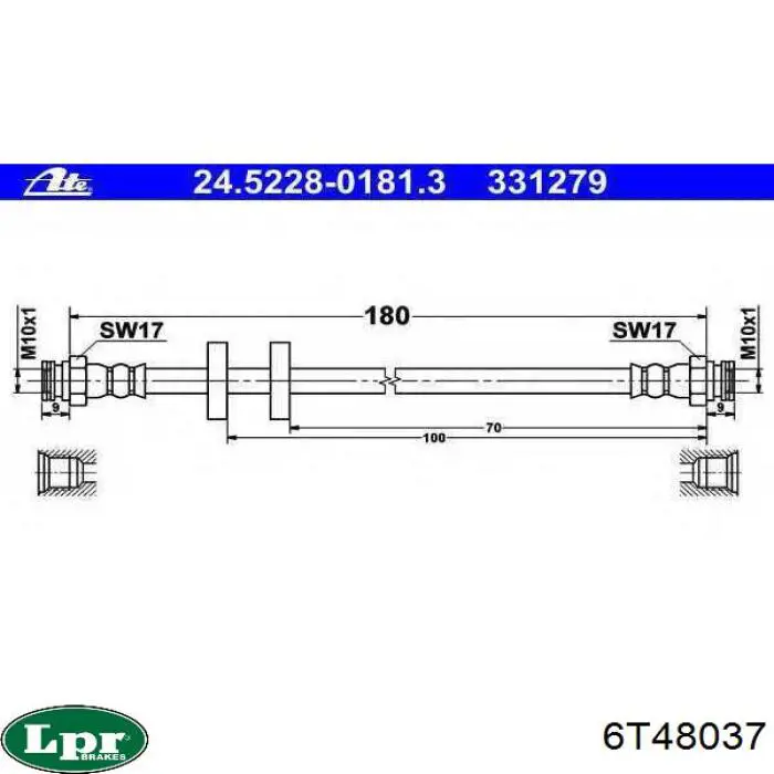 6T48037 LPR tubo flexible de frenos trasero