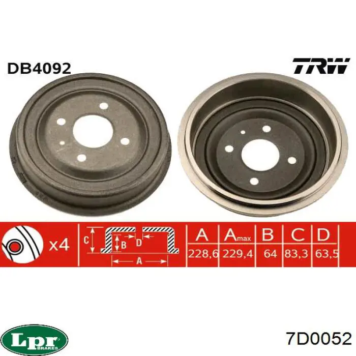 Comprar 7D0052 LPR Tambor de freno trasero