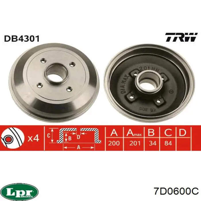 7D0600C LPR freno de tambor trasero