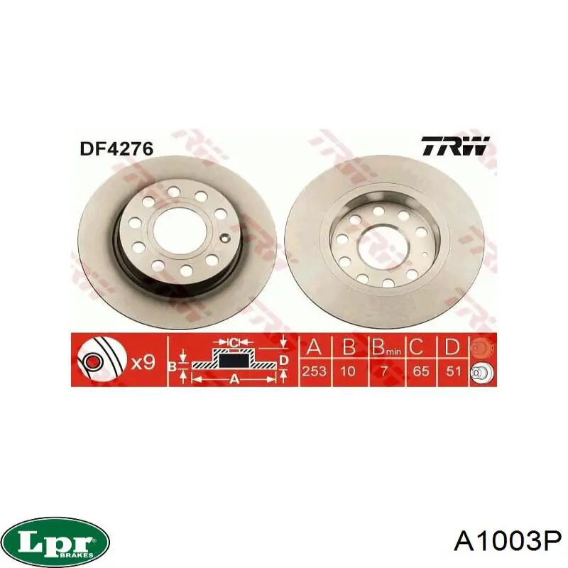 Comprar A1003P LPR Disco de freno trasero
