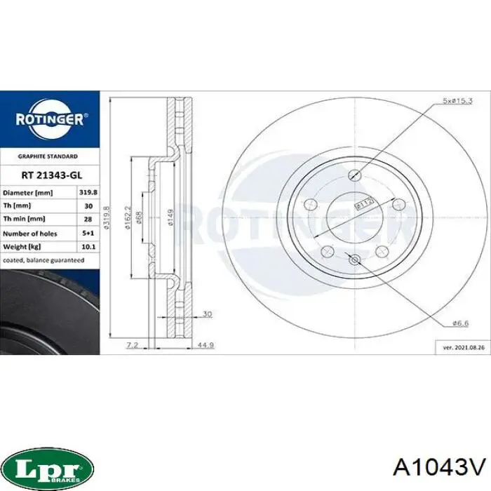 Comprar A1043V LPR Freno de disco delantero