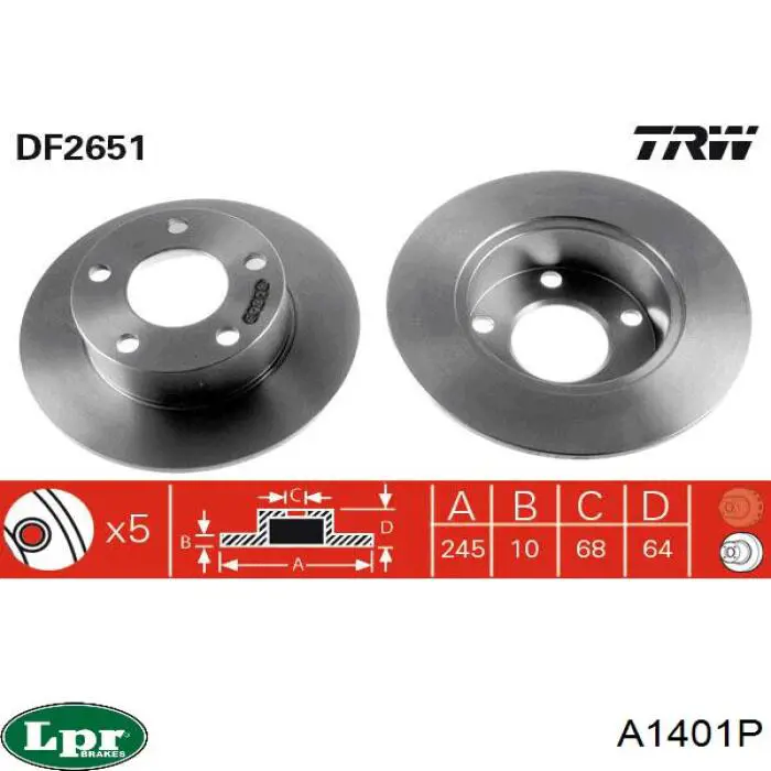 Disco de freno trasero LPR A1401P precio, desde 28,26 EUR
