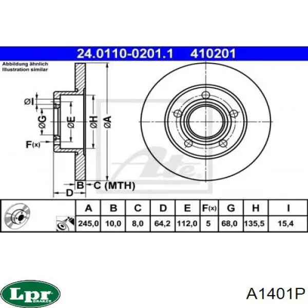 Comprar A1401P LPR Disco de freno trasero