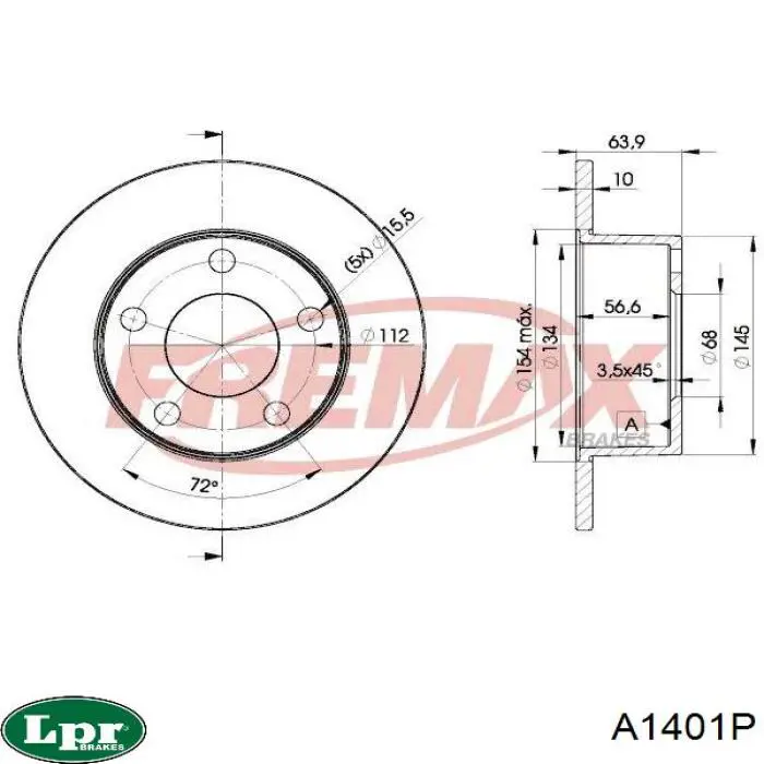 Disco de freno trasero A1401P LPR