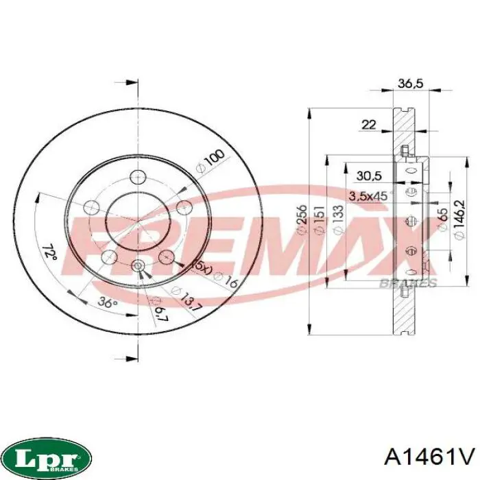 Disco de freno delantero LPR A1461V