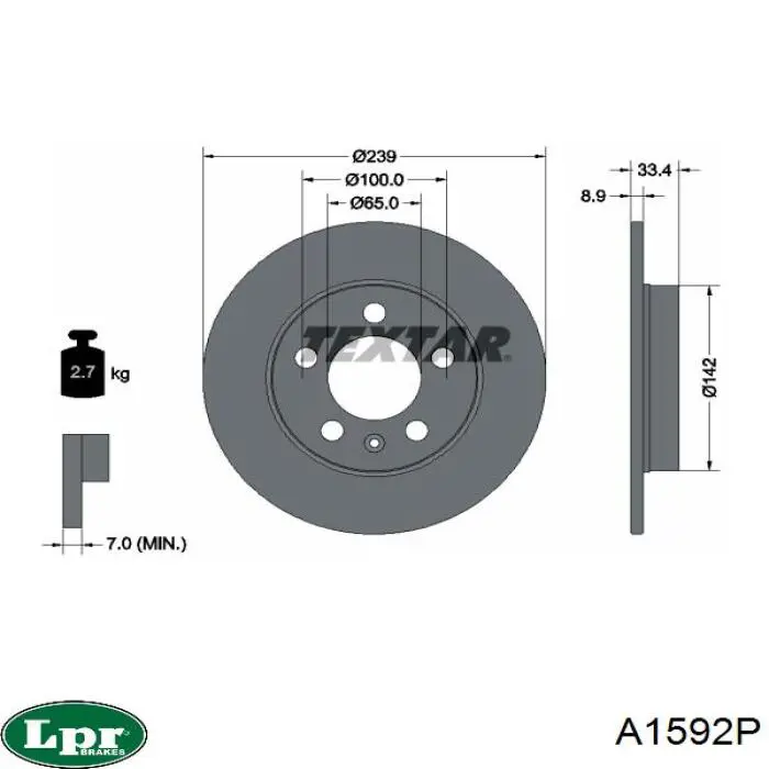 A1592P LPR disco de freno trasero