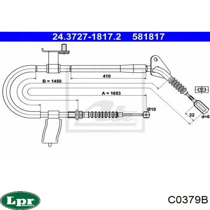 C0379B LPR cable de freno de mano trasero izquierdo