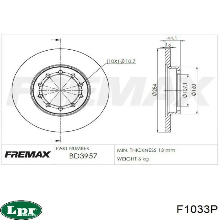 F1033P LPR disco de freno trasero