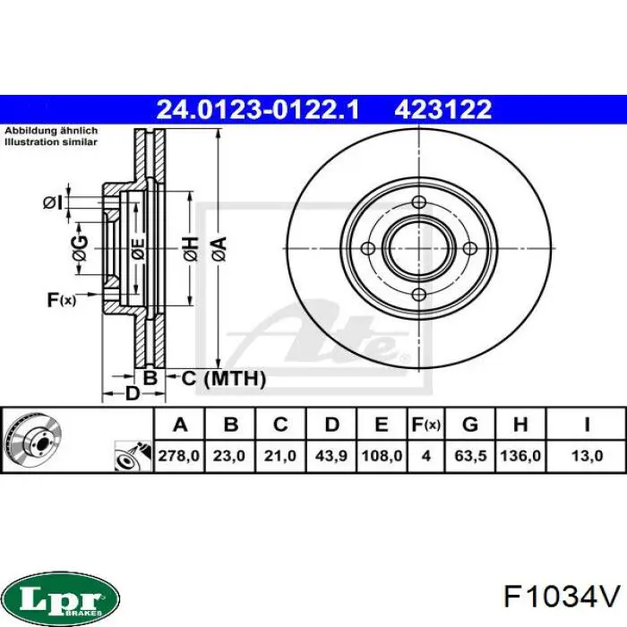 F1034V LPR freno de disco delantero