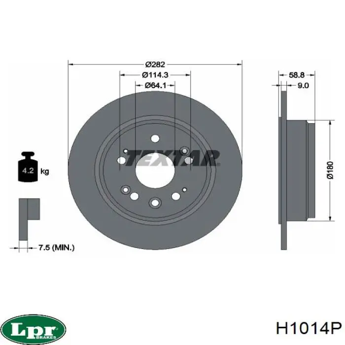 H1014P LPR disco de freno trasero