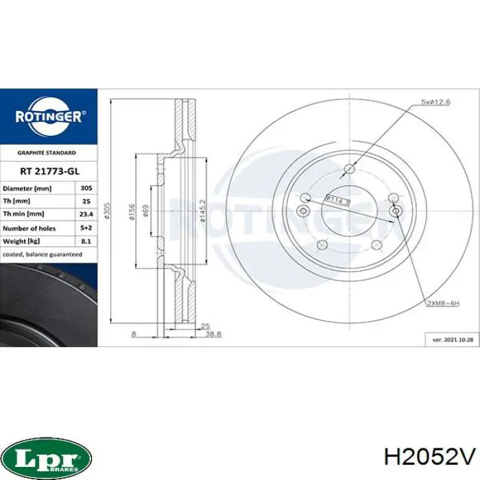 Disco de freno delantero LPR H2052V