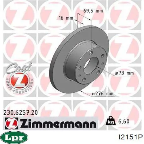 I2151P LPR disco de freno trasero