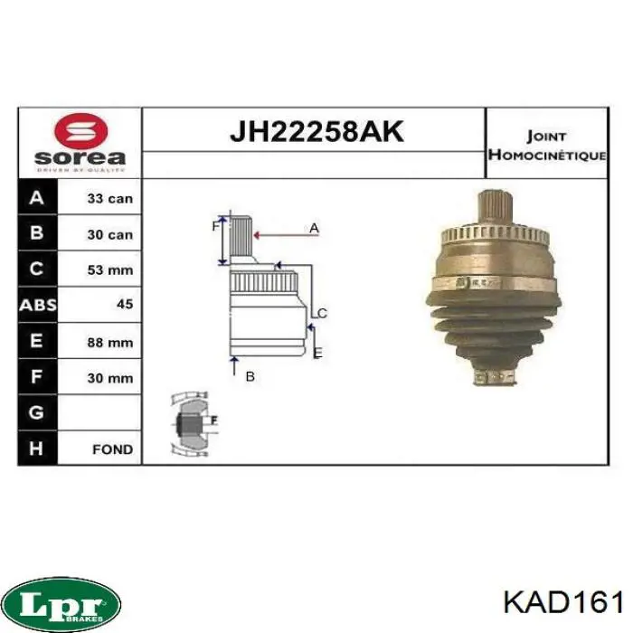 Junta homocinética exterior delantera LPR KAD161 precio, desde 47,63 EUR