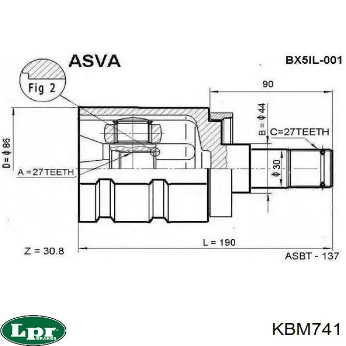 KBM741 LPR junta homocinética exterior delantera