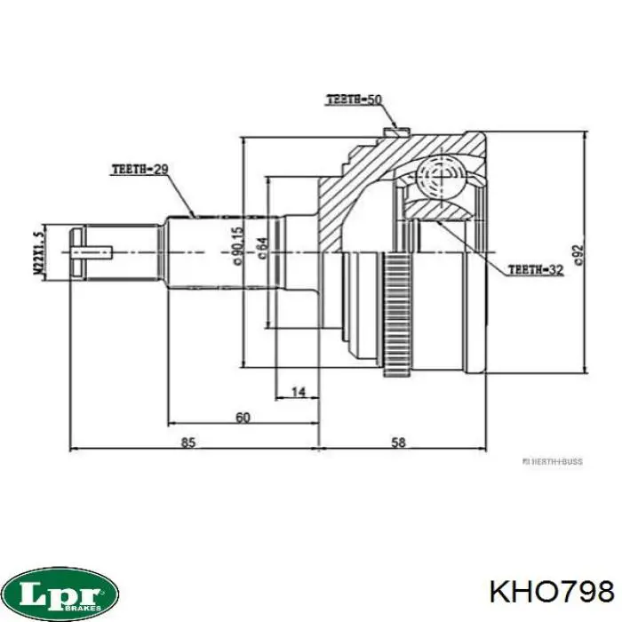 KHO798 LPR junta homocinética exterior delantera