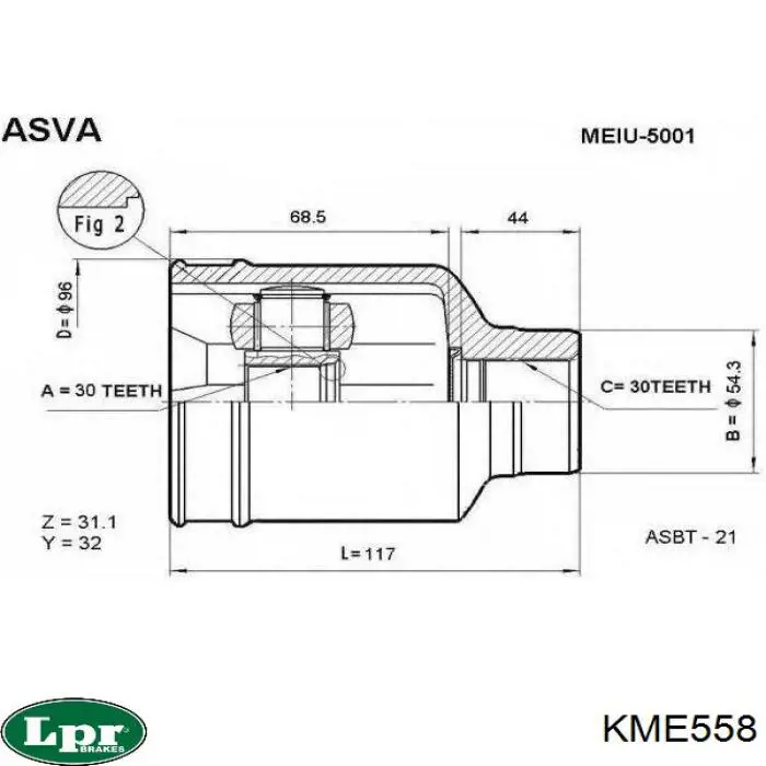 KME558 LPR junta homocinética exterior delantera