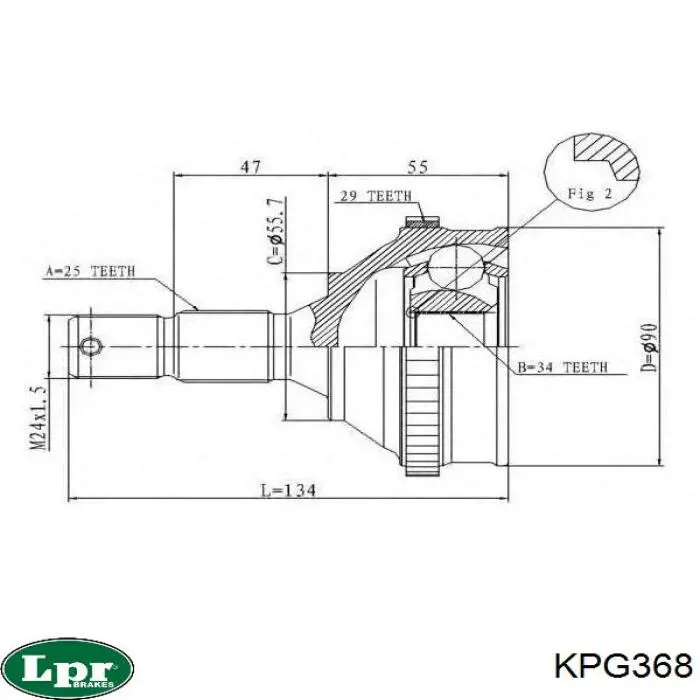 KPG368 LPR junta homocinética exterior delantera