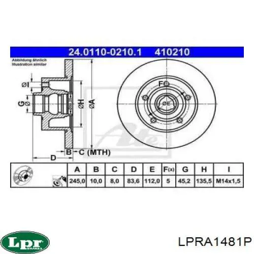 LPRA1481P LPR disco de freno trasero