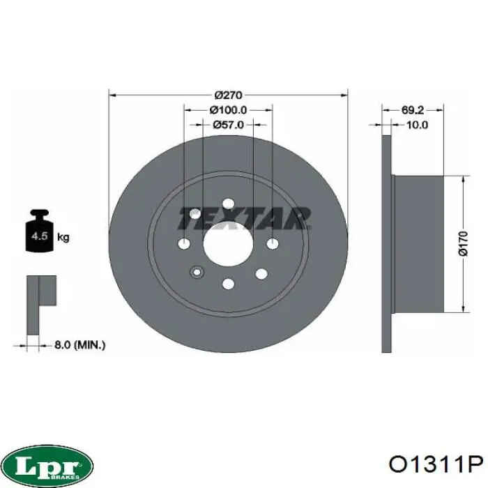 O1311P LPR disco de freno trasero