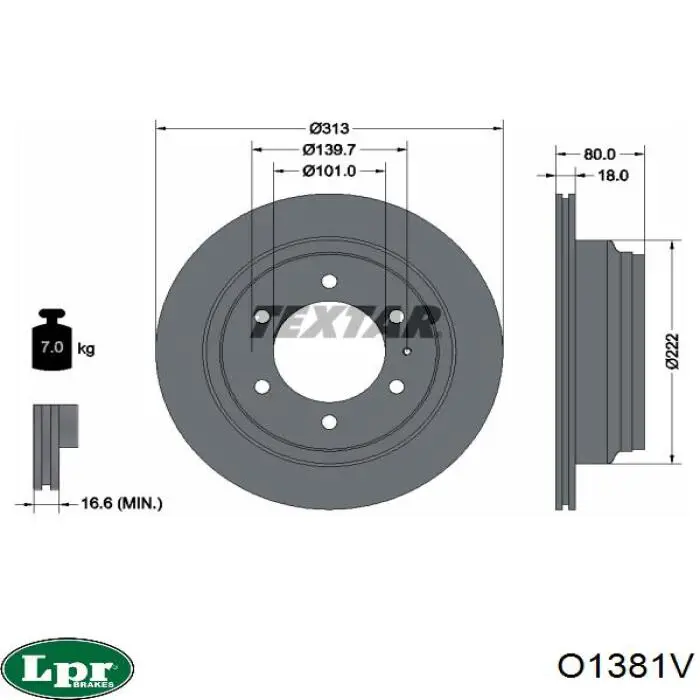 O1381V LPR disco de freno trasero