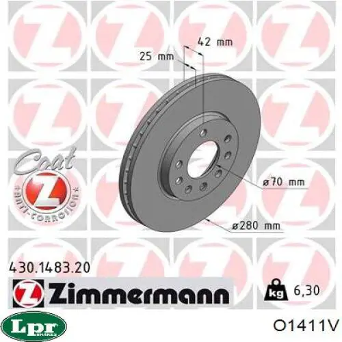 Comprar O1411V LPR Freno de disco delantero