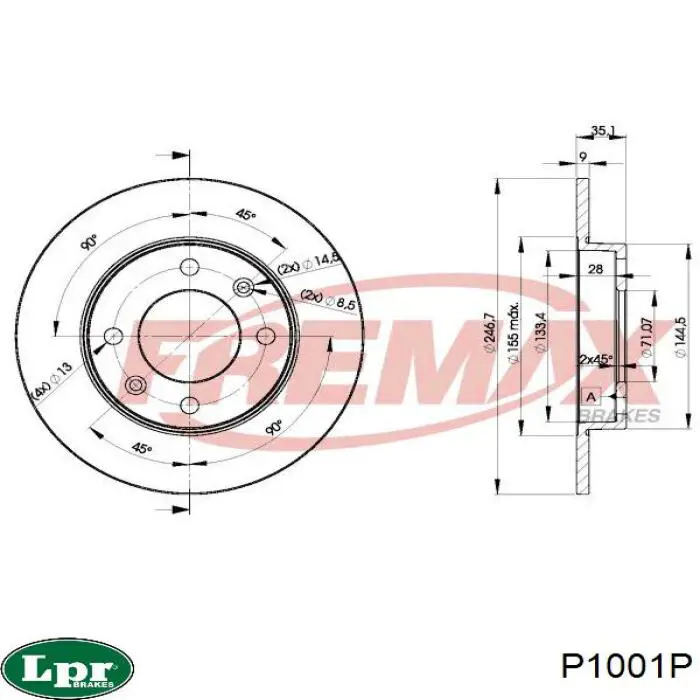 Comprar P1001P LPR Disco de freno trasero