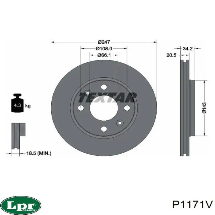 P1171V LPR disco de freno delantero