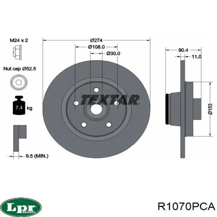 R1070PCA LPR disco de freno trasero