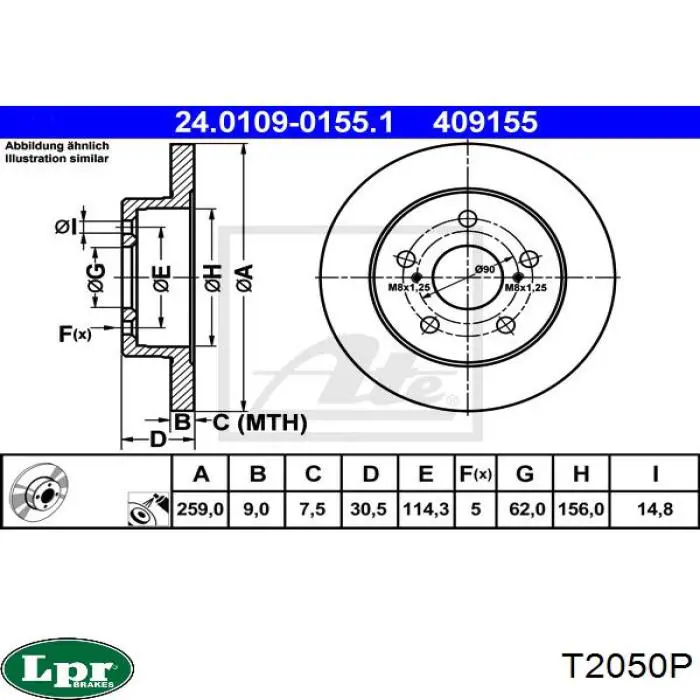 T2050P LPR disco de freno trasero