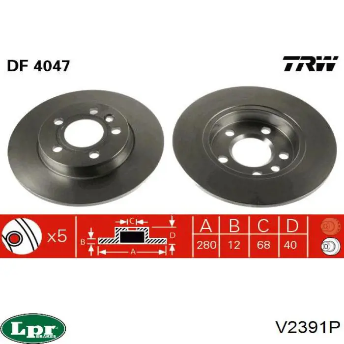 V2391P LPR disco de freno trasero