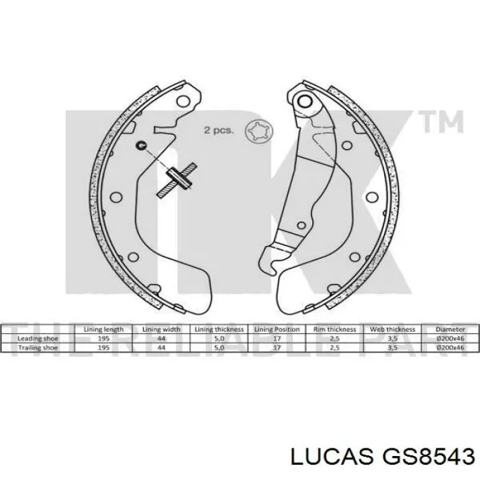 GS8543 Lucas zapatas de frenos de tambor traseras