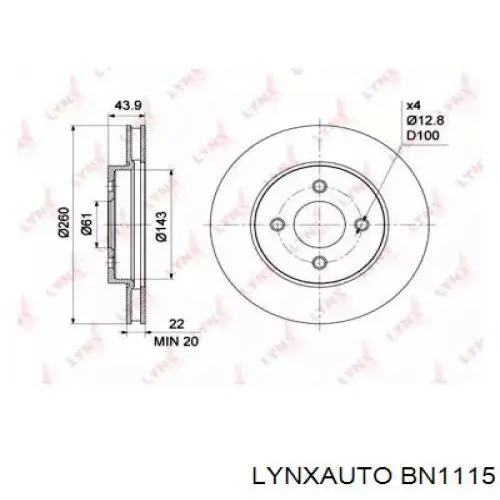 BN1115 Lynxauto freno de disco delantero