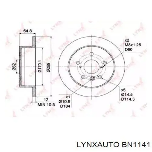 BN1141 Lynxauto disco de freno trasero