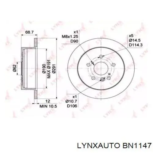 BN1147 Lynxauto disco de freno trasero