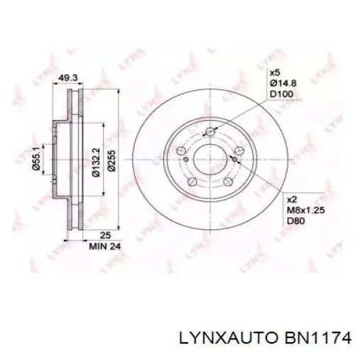 BN1174 Lynxauto freno de disco delantero