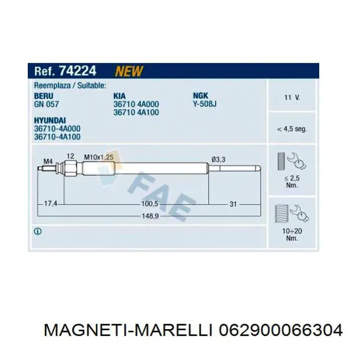062900066304 Magneti Marelli Bujías de calentamiento