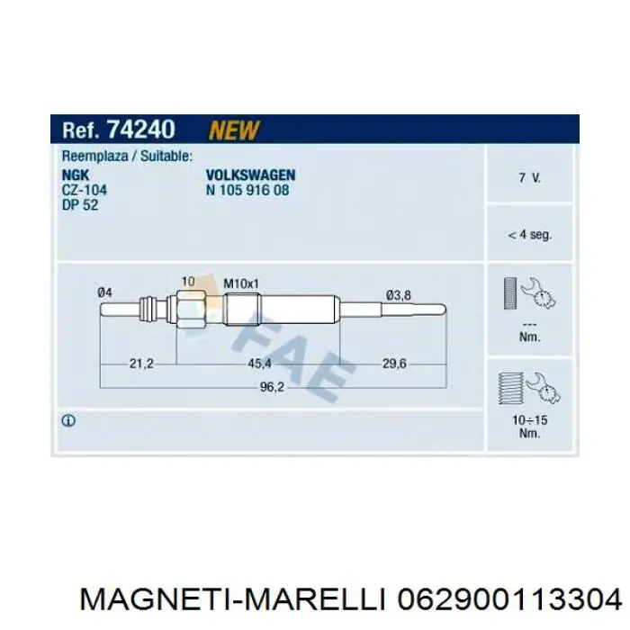 062900113304 Magneti Marelli bujía de precalentamiento