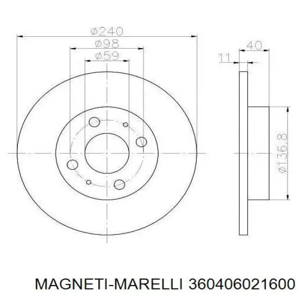 360406021600 Magneti Marelli disco de freno trasero