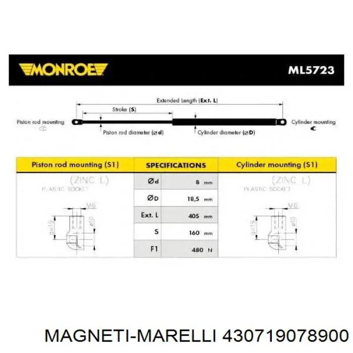 Amortiguador maletero 430719078900 Magneti Marelli